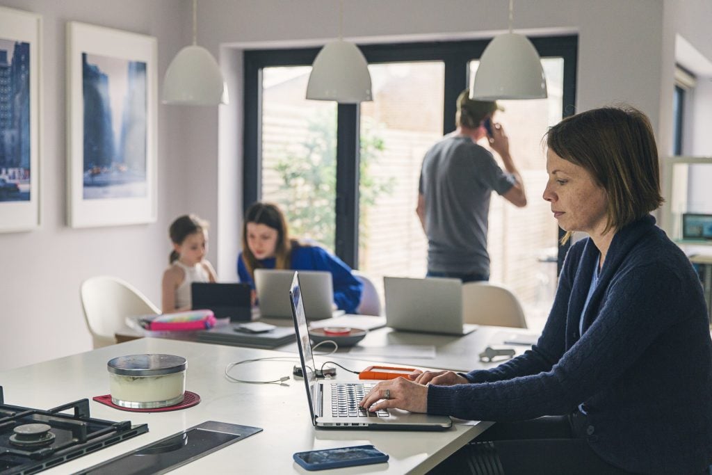 family working from home