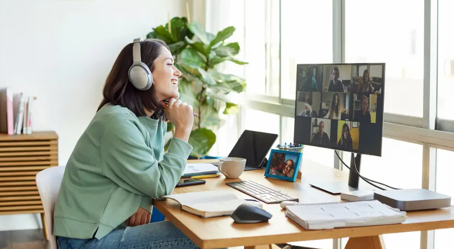 Employee discussing work tasks through phone using RingCentral app