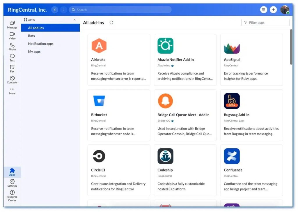 Third-party apps for RingCentral
