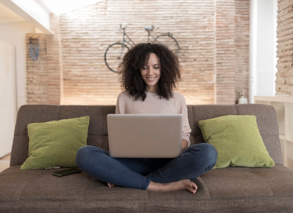 Woman working from home conveniently