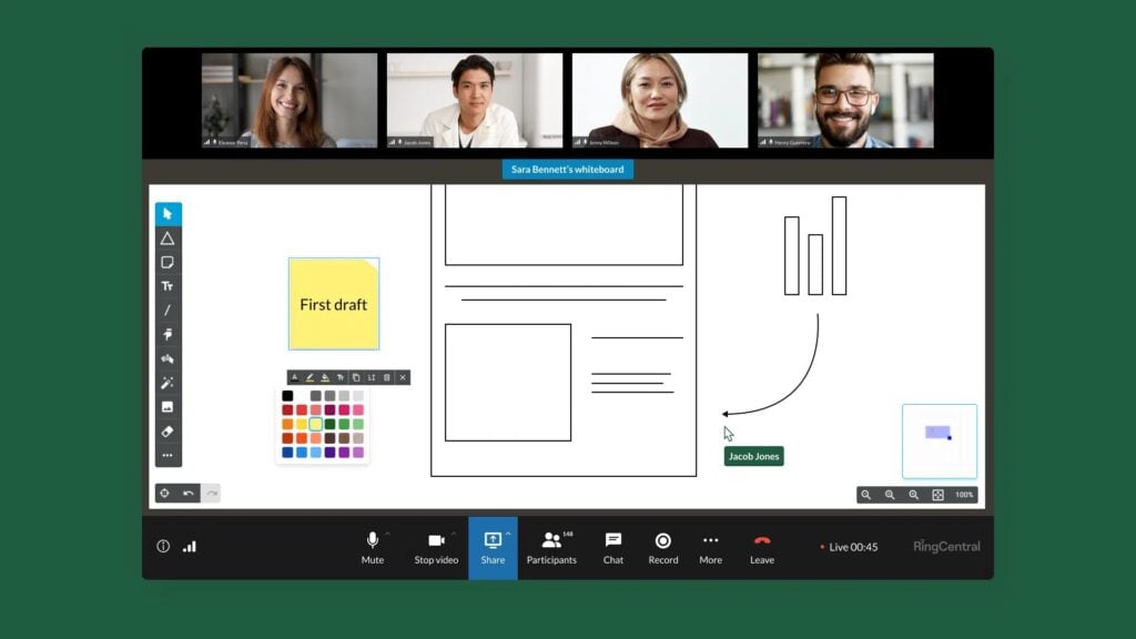 The RingCentral App whiteboard features