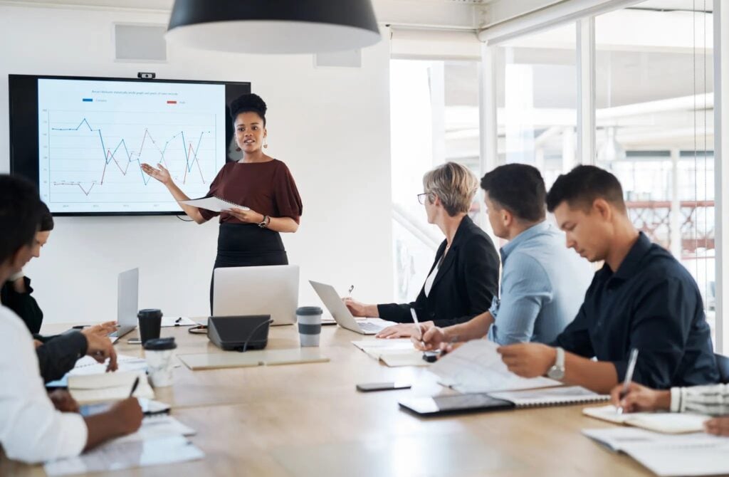 A team having meeting in a modern office