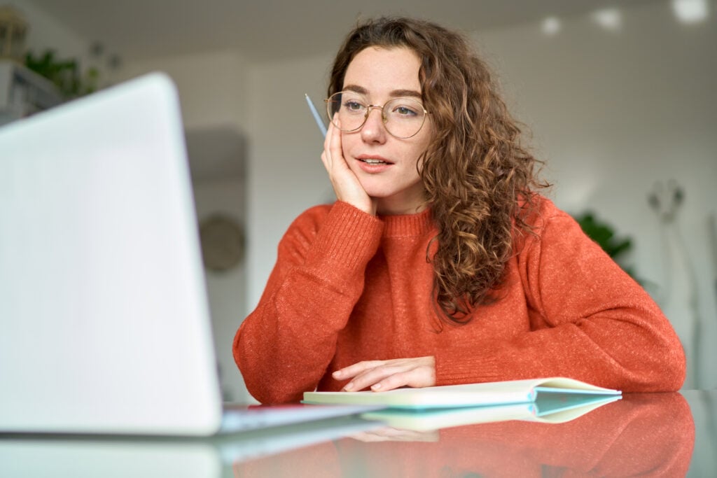 A bored woman working from home 