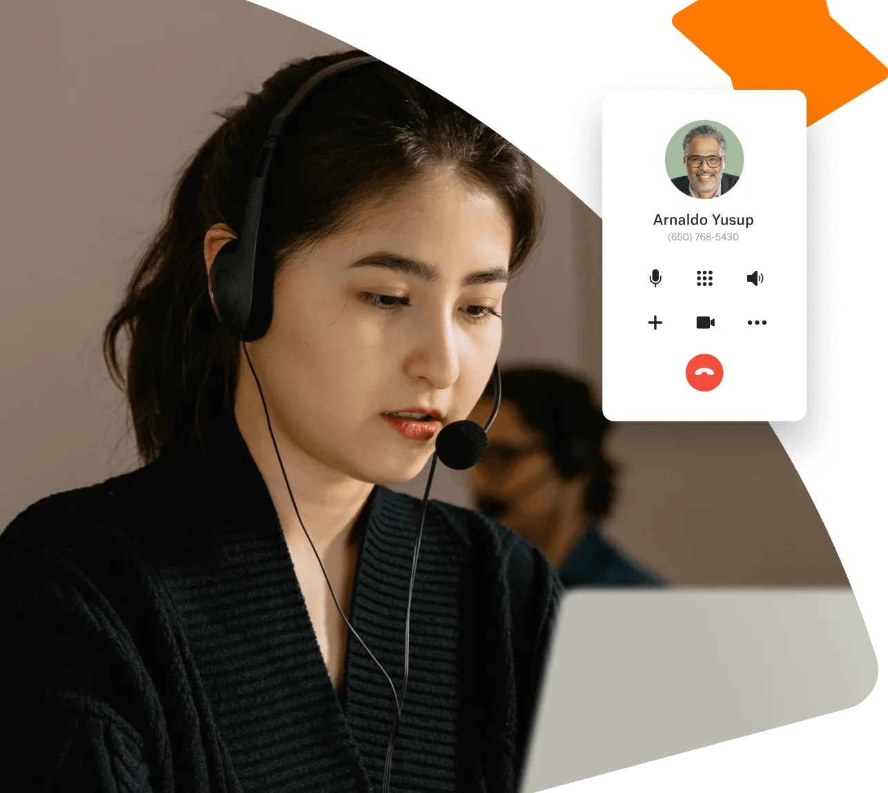 Female contact center agent on a call using Ringcentral app