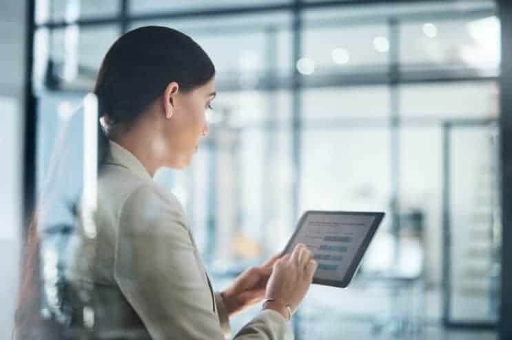 Employee using a tablet for collaboration.