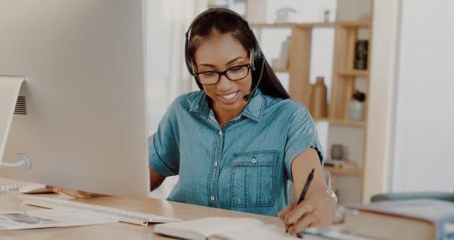 contact centre worker working from home