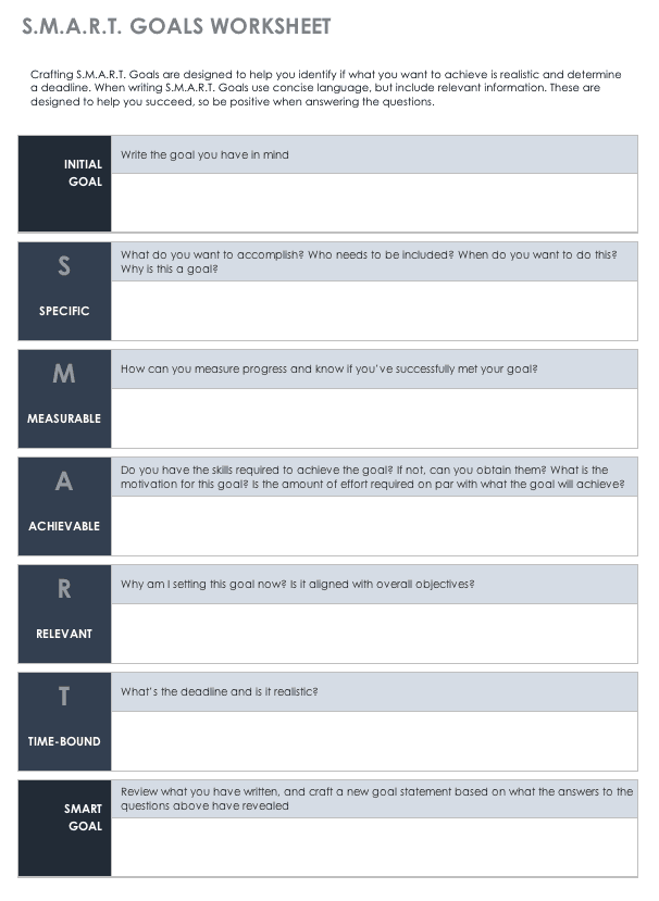 Smart Goal Worksheet sample