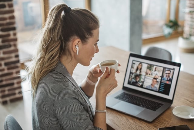 People at home during pandemic have conference call using online video tools