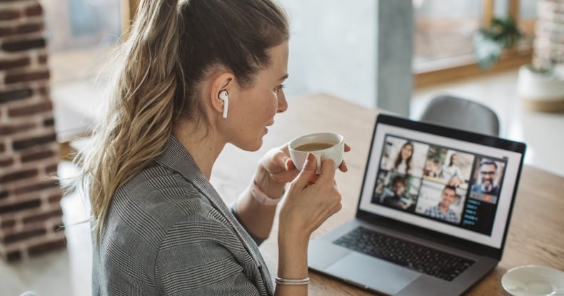 People at home during pandemic have conference call using online video tools