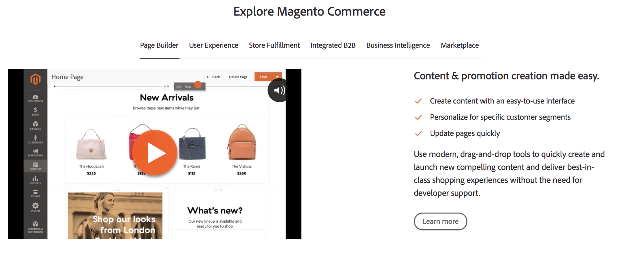 A screengrab of the eCommerce page on Magento