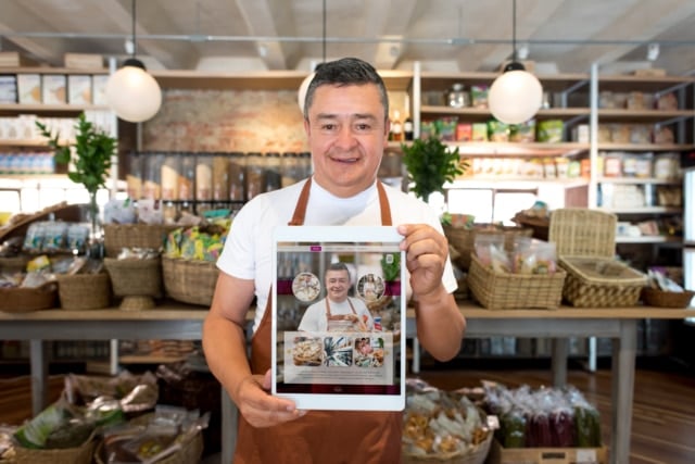 Man selling food online at a grocery store-327