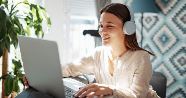 woman working as a call centre agent from home