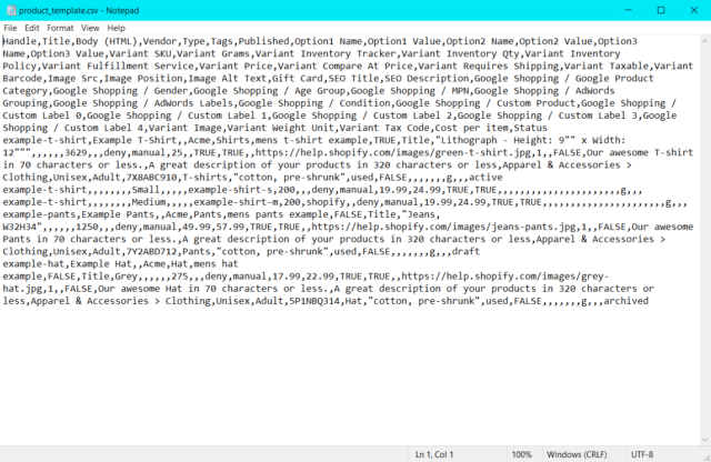 Sample CSV File from Shopify-336