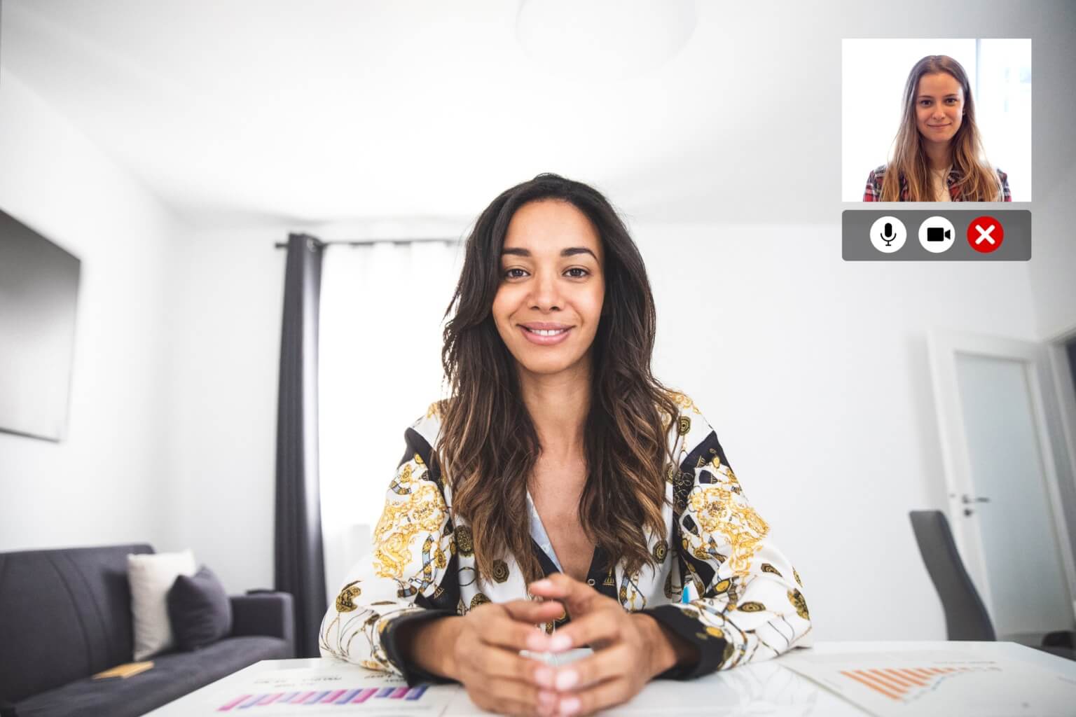 Woman in front of a computer teamworking in video conference-461