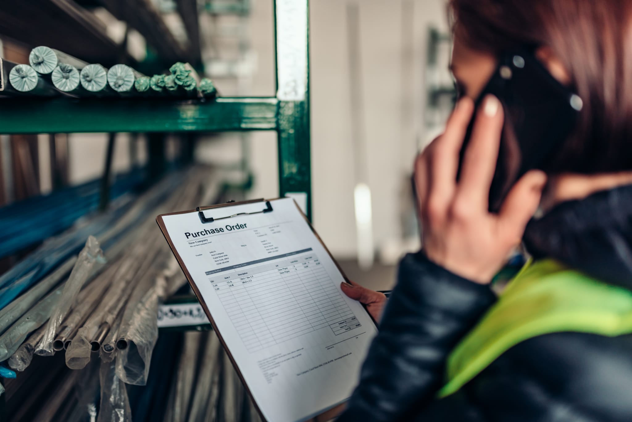 Warehouse clerk using phone-870