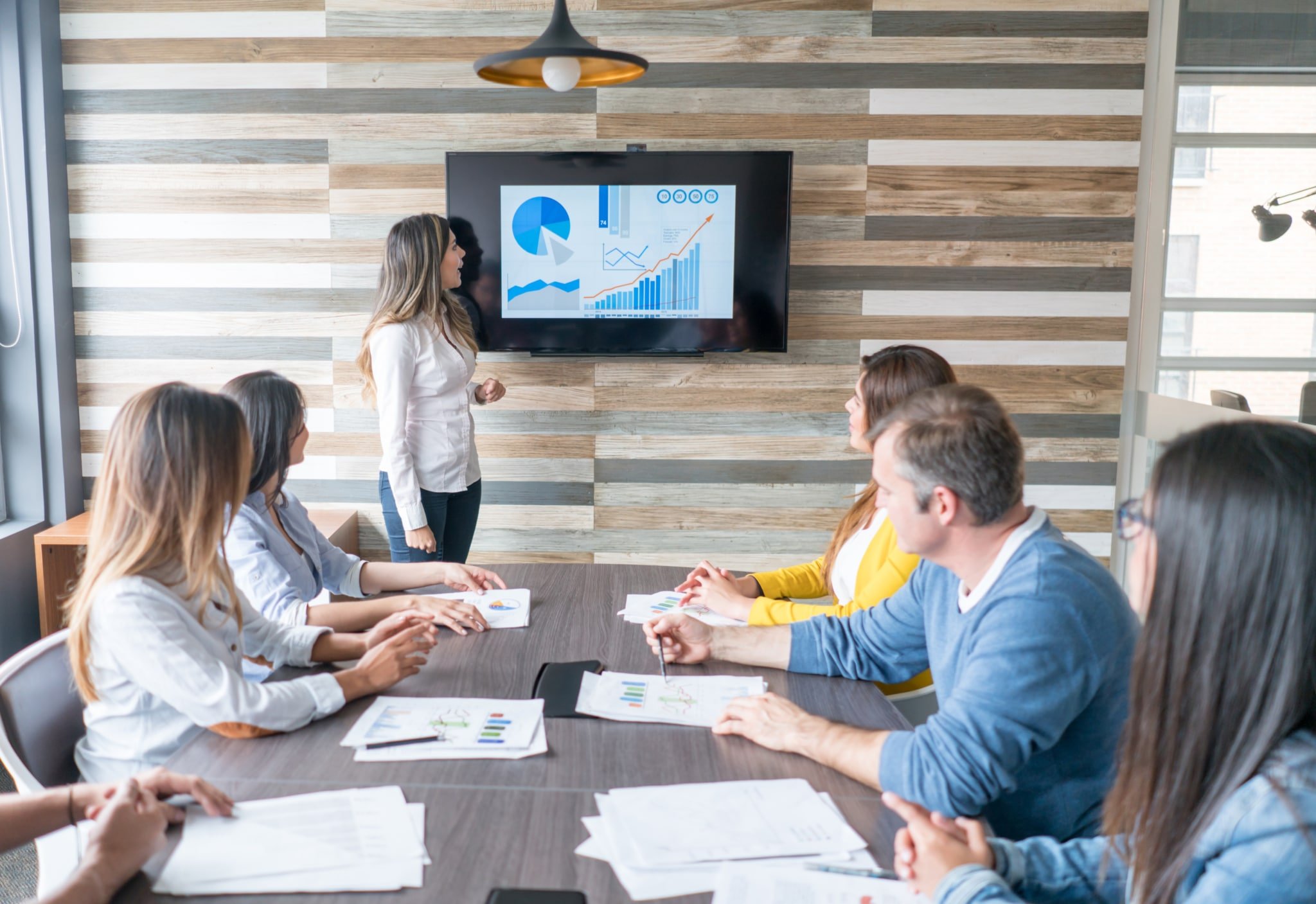 woman making a business presentation at the office in a board meeting