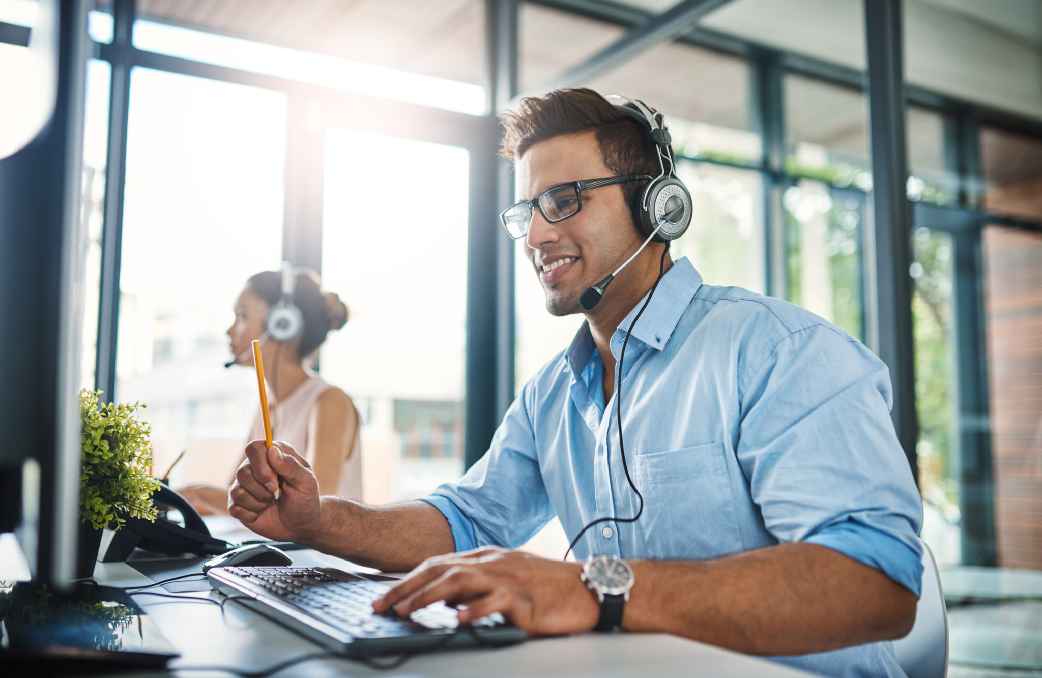 call centre agent working in the office