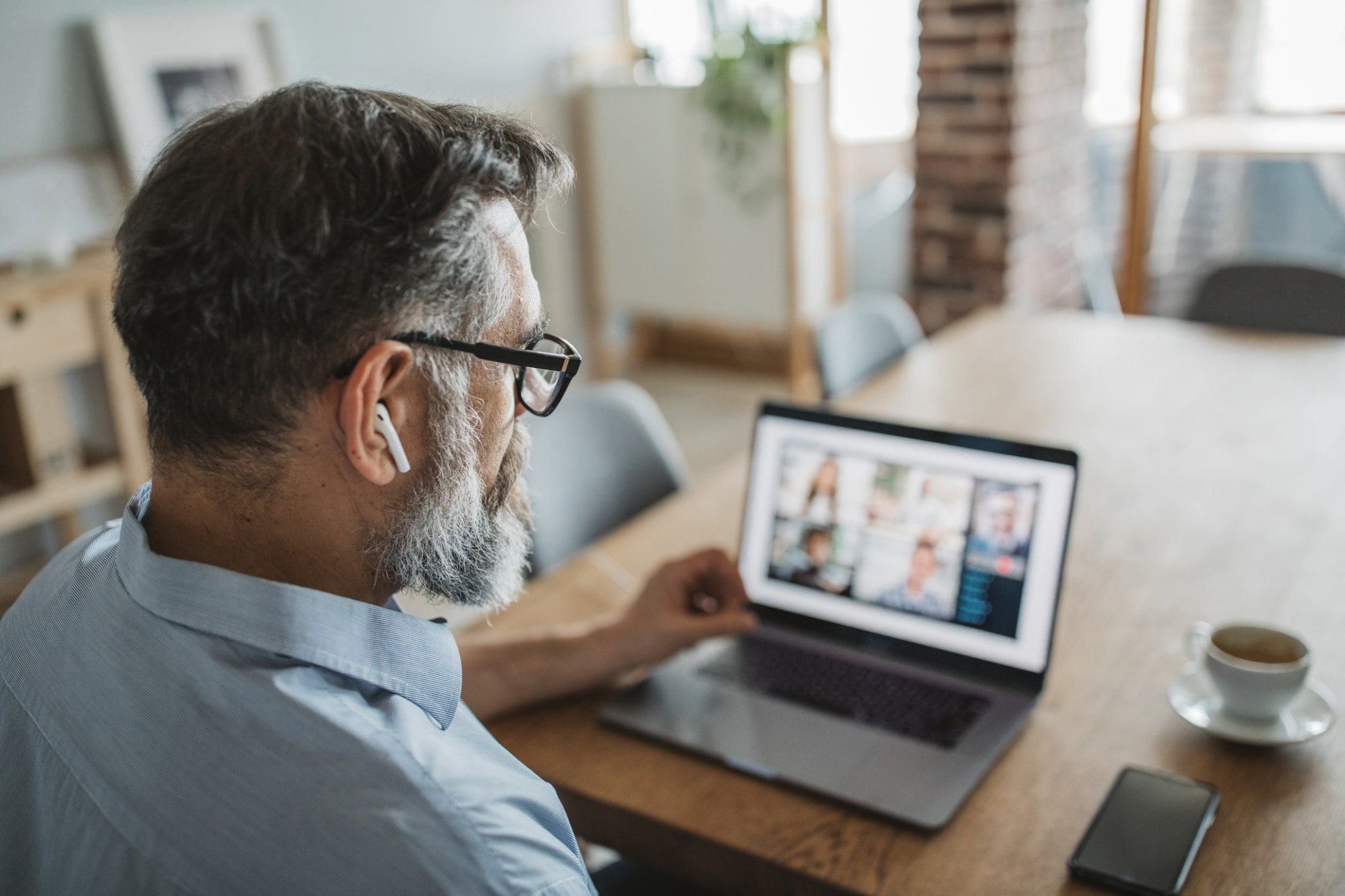 Man having conference call online