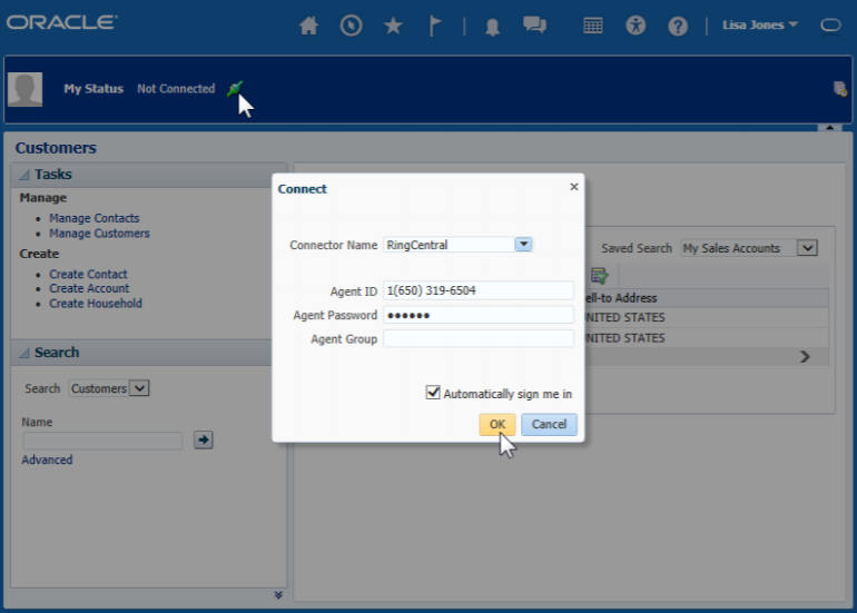 RingCentral for Oracle Sales User Guide Connecting