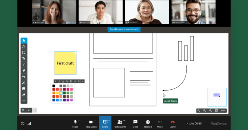 users on a video call using the whiteboard function of RingCentral Video