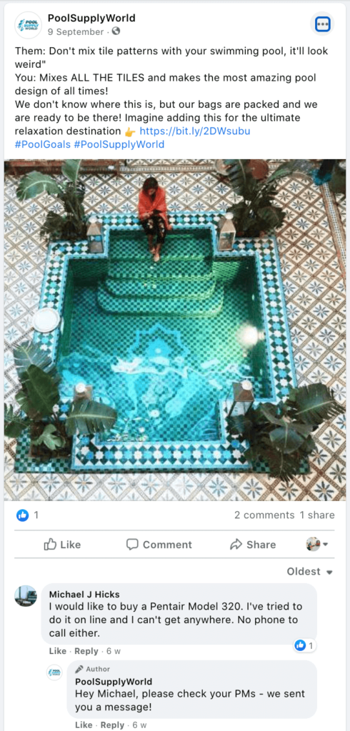 pool supply facebook post