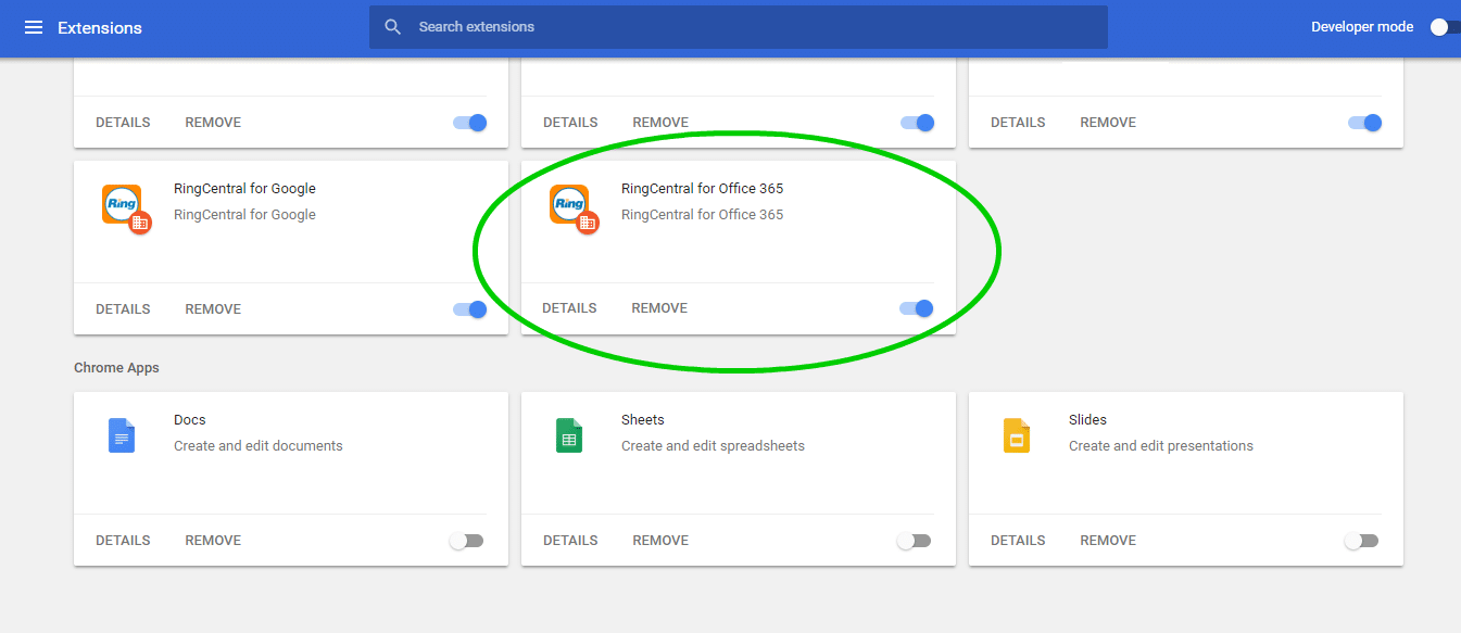 RingCentral for Microsoft 365 as a Chrome extension.