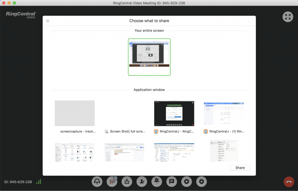 screen sharing using RingCentral app