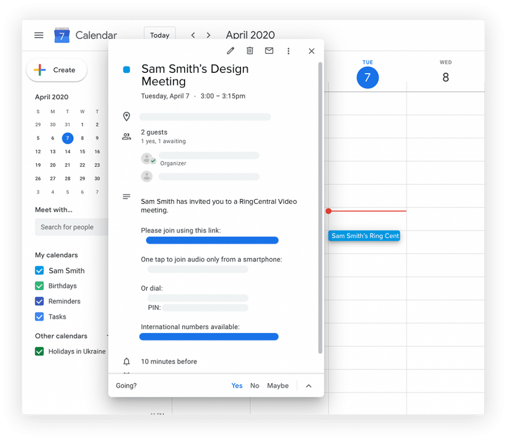 RingCentral integration with Outlook and Google Calendar