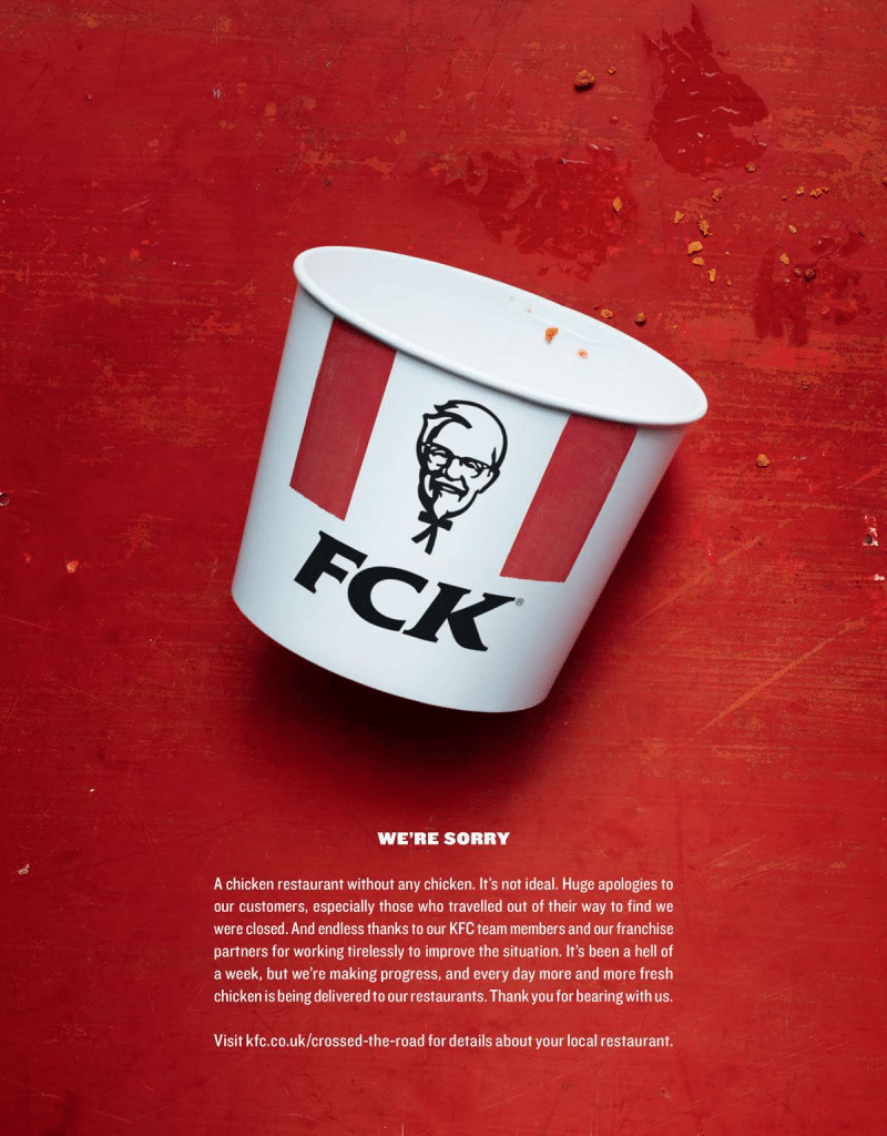 KFC’s apology letter for running out of chicken