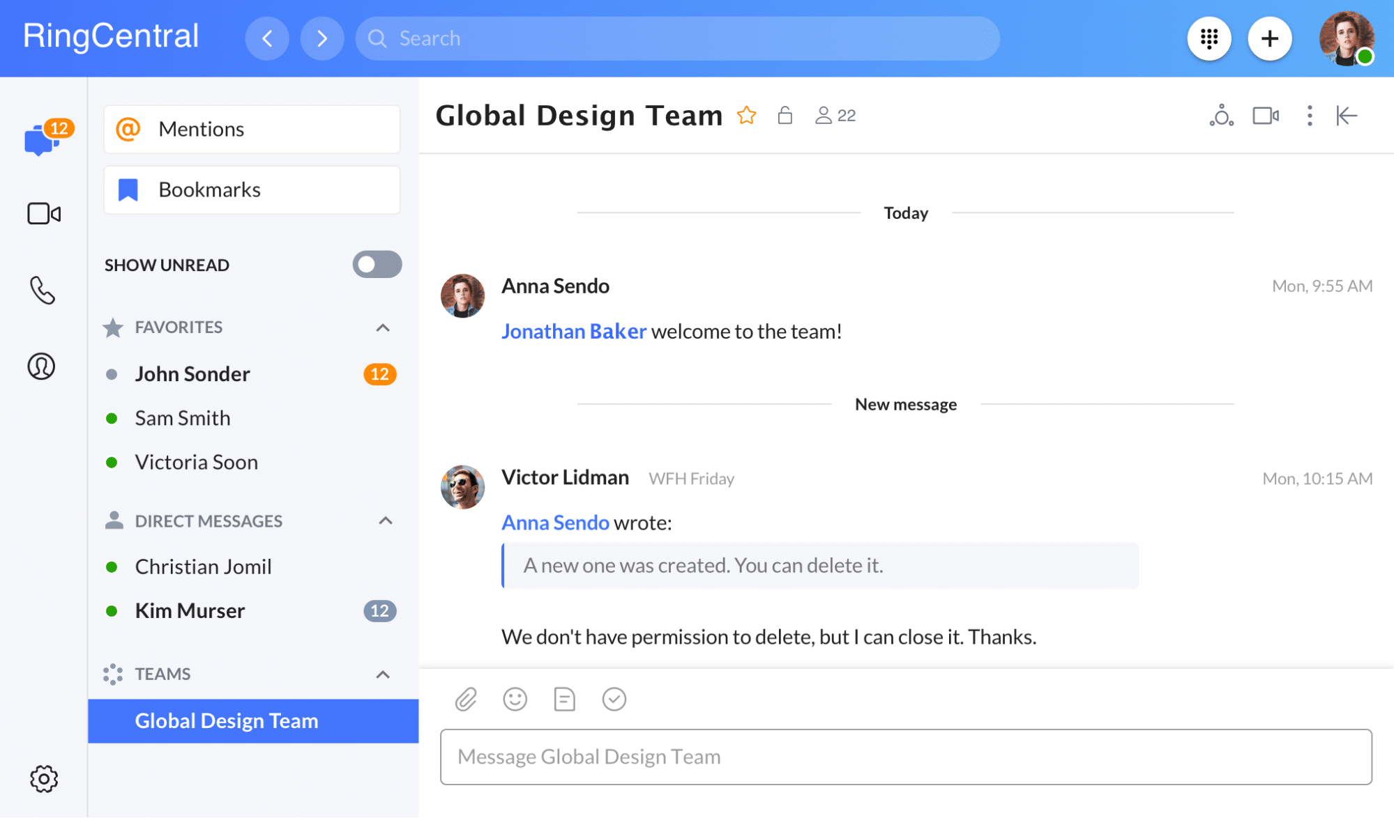 RingCentral app team messaging