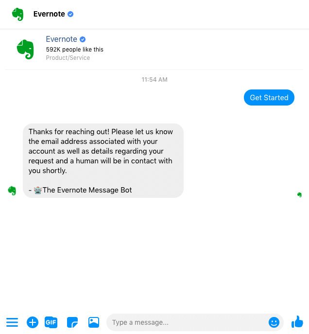 Evernote Facebook Messenger Chatbot