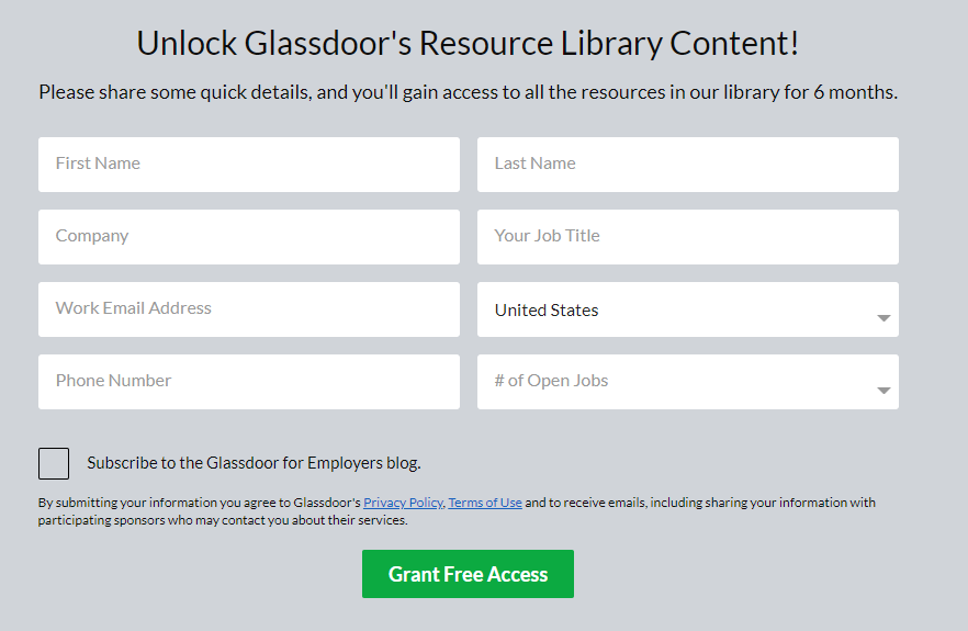 Glassdoor's email opt-in strategy to generate leads