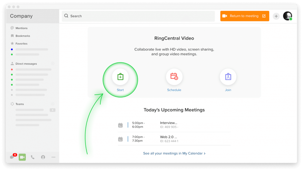 Starting a virtual training session on RingCentral Video