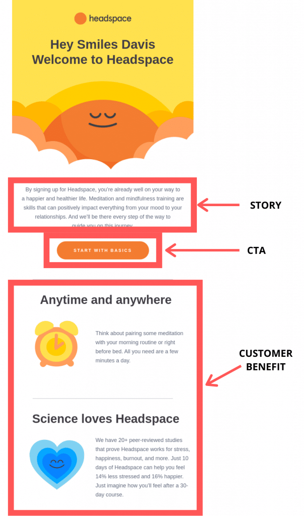 Welcome email from Headspace