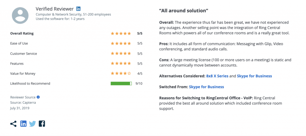 RingCentral review from a customer