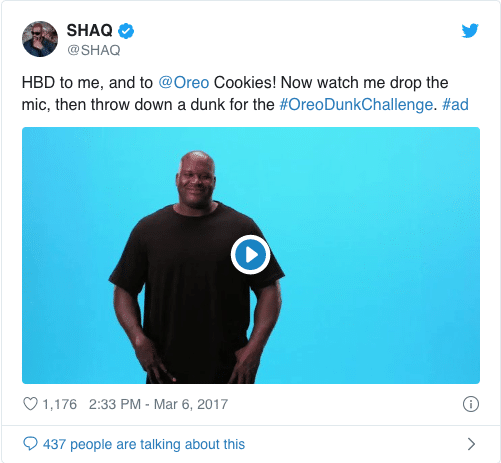 Shaq Twitter post about Oreo