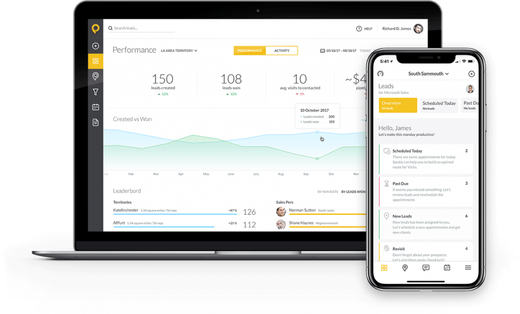 Spotio offers territory management, e-contracts, and lead tracking
