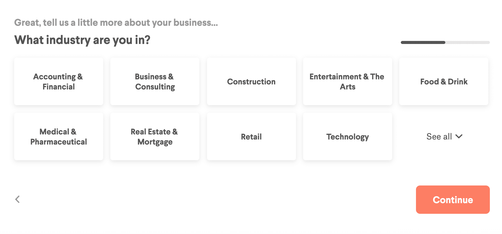 Depending on the answers given, you’re taken through a flow of another set of related questions.