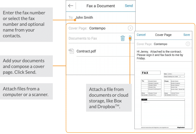 Sending fax through RingCentral mobile app