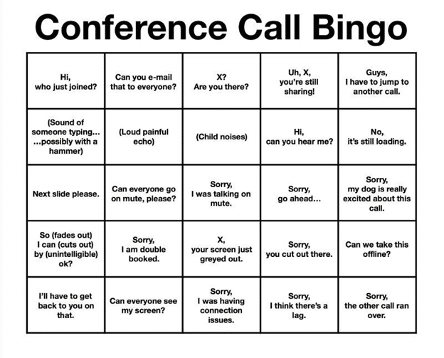 Conference call bingo