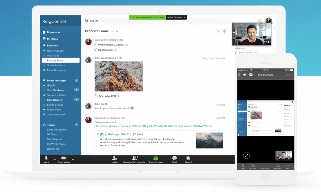 Share screens and send files and other documents using RingCentral Video