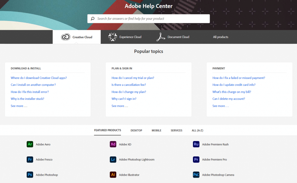 Adobe Help Center