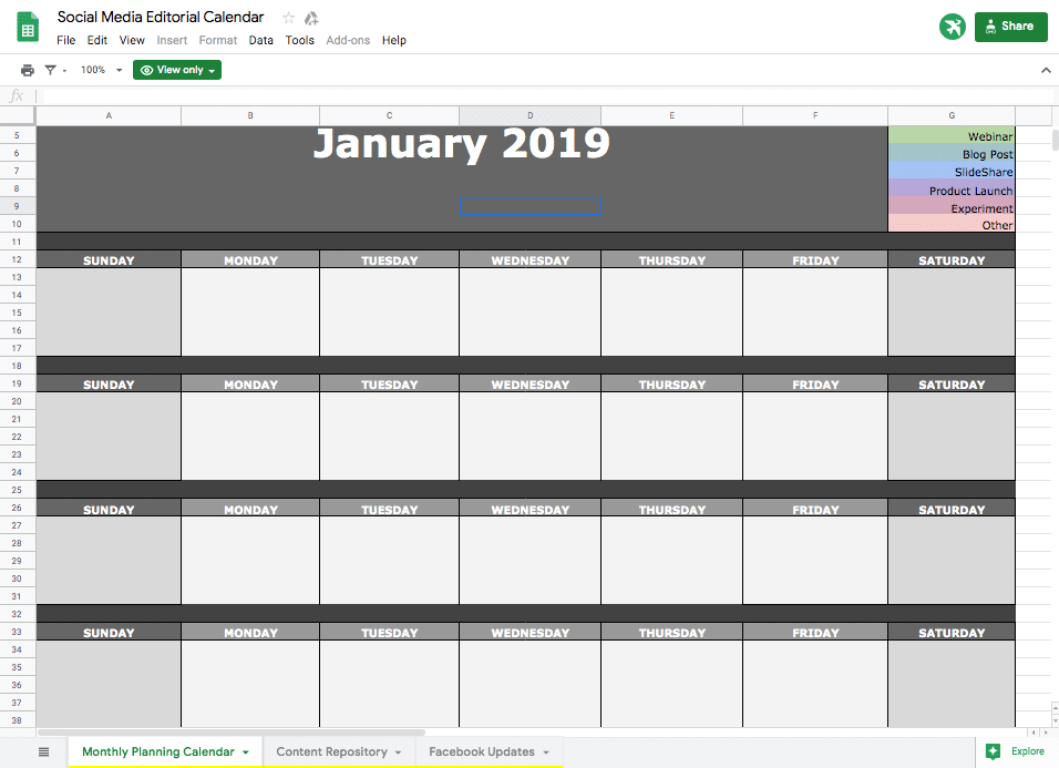 Social media editorial calendar