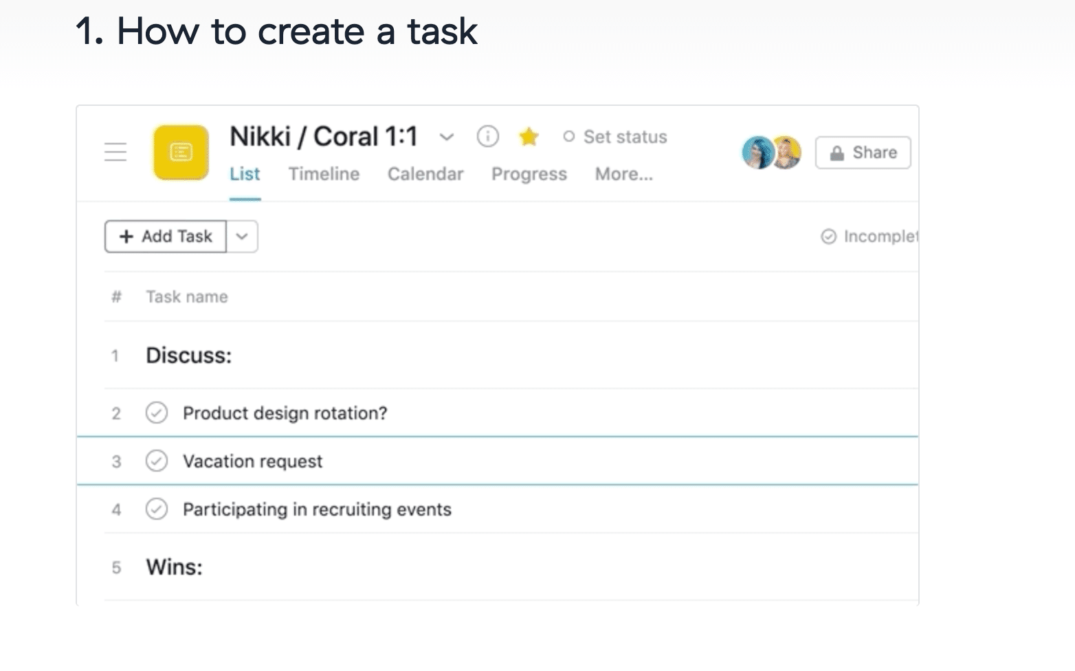 How to create a task in Asana