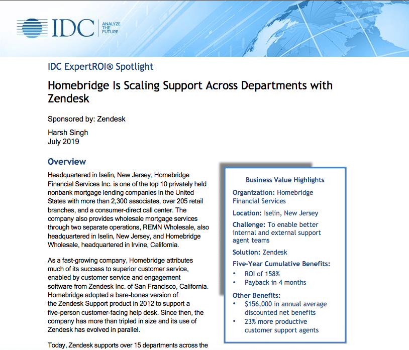 Zendesk case study with IDC