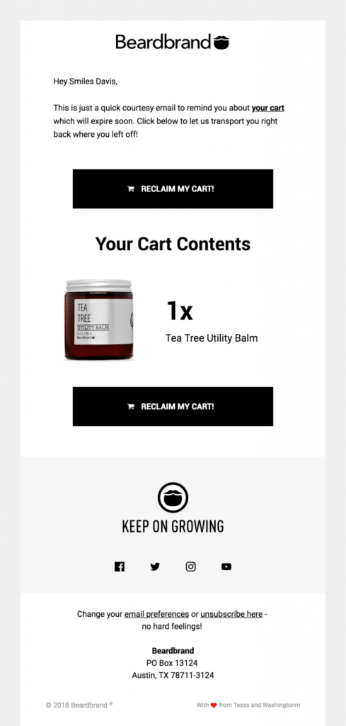 Beardbrand abandoned cart email