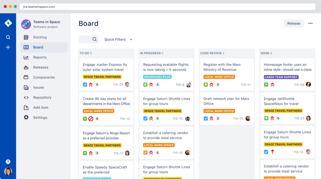 Jira is another business communications tool that uses Kanban boards