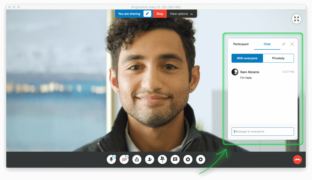 Chat box in RingCentral Video