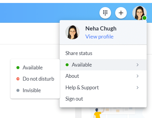 Example of RingCentral’s presence feature showing a user as available, with a green dot