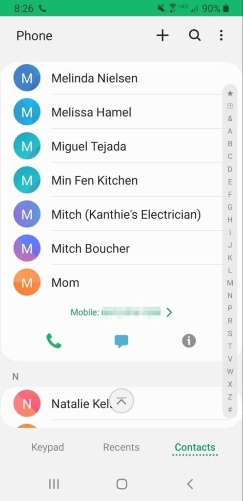 The third step when conference calling on Android is to find the next person you want to add to the call and click on their phone number.